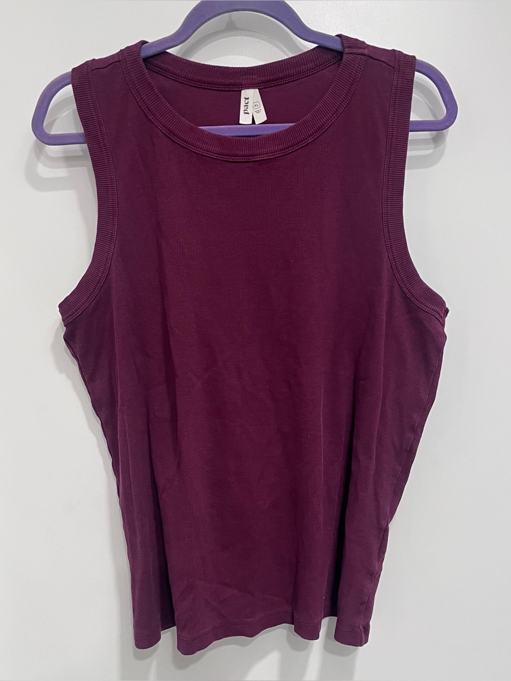 Pact Organic Cotton Perfect Rib Tank Top Women's XL Plum Wine Maroon Sleeveless